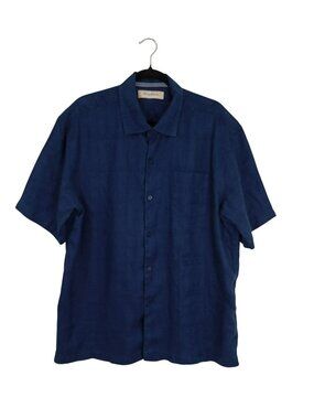 Tommy Bahama Mens XL Blue 100% Linen Short-Sleeve Button-Up Shirt